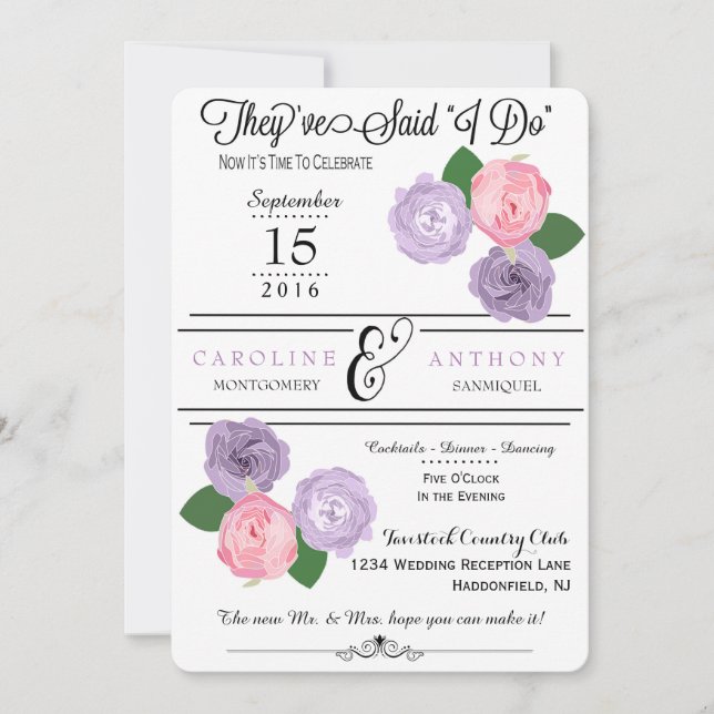 Floral Wedding Reception Only Invitation (Front)