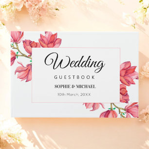 Floral Wedding Red Pink Magnolia Guest Book