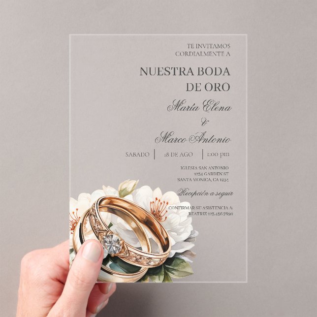 Floral wedding ring acrylic wedding  invitations (Insitu (Handheld))
