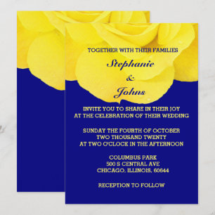 Floral Wedding Rose Golden Yellow Navy Blue Spring Invitation