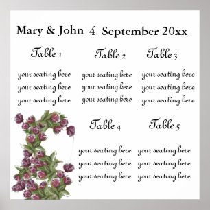 Floral Wedding "Roses" seating chart. Poster