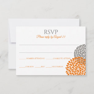 Floral Wedding RSVP Card / Postcard (Orange & Grey