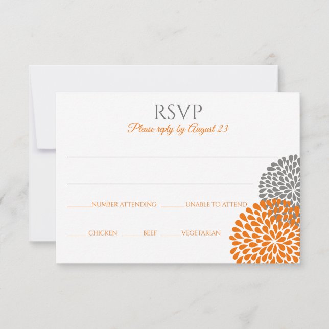Floral Wedding RSVP Card / Postcard (Orange & Grey (Front)