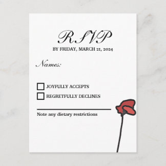 Floral Wedding RSVP Card Red and Pink Poppies