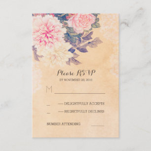 floral wedding RSVP cards - vintage peonies