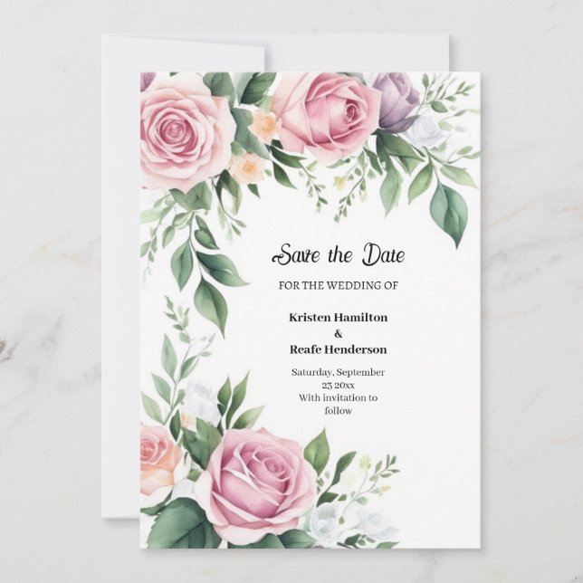 Floral Wedding Save the Date Card (Front)