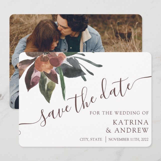 Floral Wedding Save The Date Cards (Front/Back)