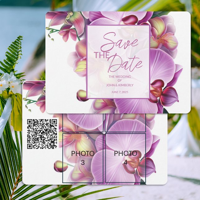 Floral Wedding Save the Date Four Photos & QR Code (Creator Uploaded)
