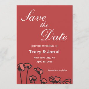 Floral Wedding Save the Date Red and Pink Poppies Menu