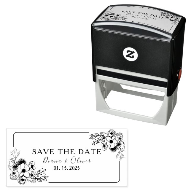 Floral Wedding Save the Date Self-Inking Stamp (In Situ)