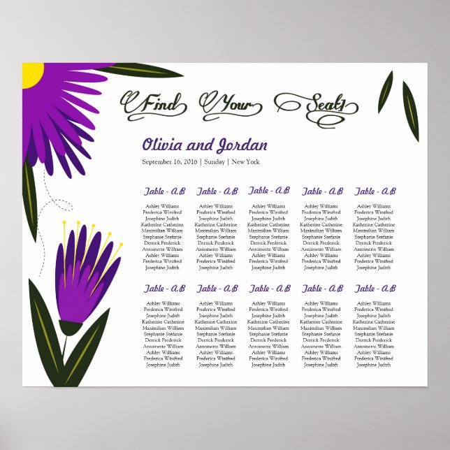 Floral Wedding Seating Chart Poster (Front)