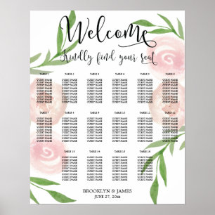 Floral Wedding Seating Chart Poster Pink 16x20