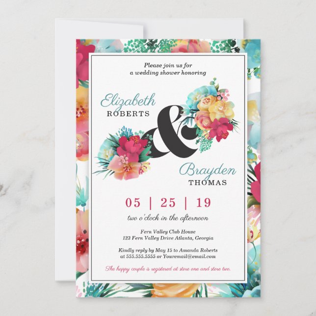 Floral Wedding Shower Invitation, Tropical Invitation (Front)