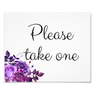 Floral wedding sign purple. Please take one poster