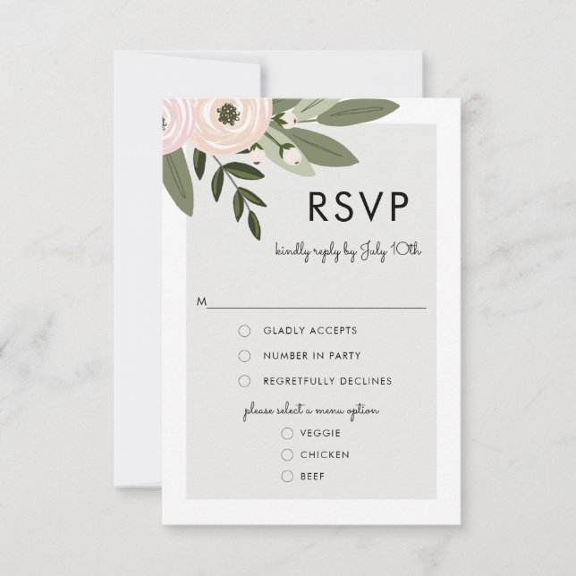 Floral Wedding Sprigs, RSVP Menu Card (Front)