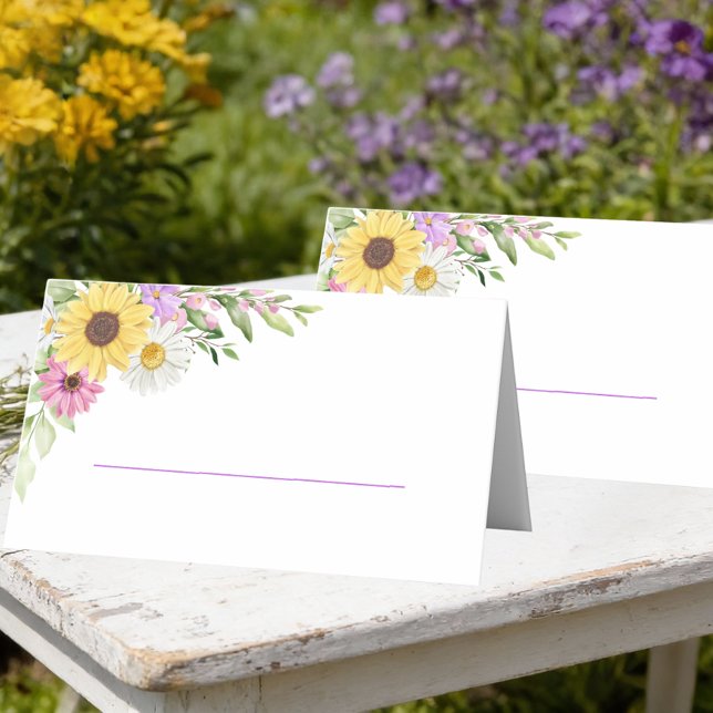 Floral Wedding Sunflower Daisy Wildflower Escort Place Card (Creator Uploaded)