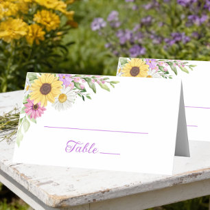 Floral Wedding Sunflower Daisy Wildflower Escort Place Card