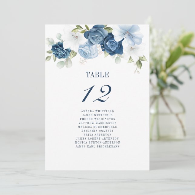 Floral Wedding Table Number 12 Seating Chart (Standing Front)