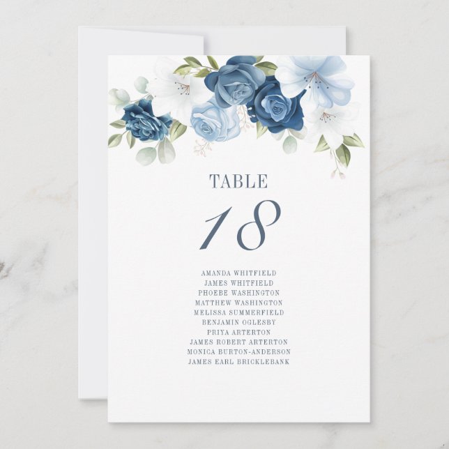 Floral Wedding Table Number 18 Seating Chart (Front)