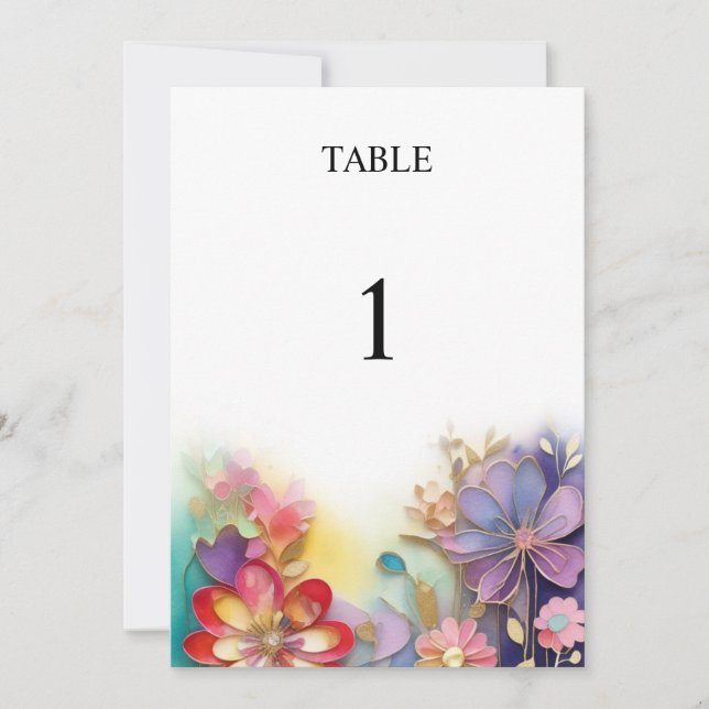 Floral wedding table number card (Front)