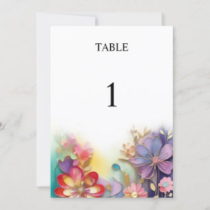 Floral wedding table number card