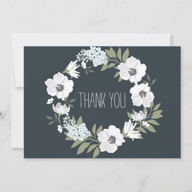 Floral Wedding Thank You Card White Wreath Flowers (Front)