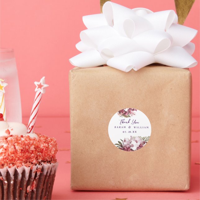 Floral Wedding Thank You  Classic Round Stickers (Party)