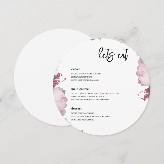 Floral Wedding Theme Menu (Front/Back)