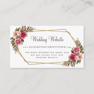 Floral Wedding Website Cassis Botanical Gold Frame Enclosure Card