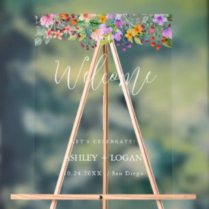 Floral Wedding Welcome acrylic Sign