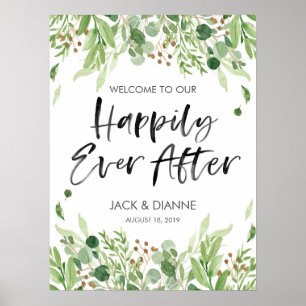 Floral Wedding Welcome Sign Happily ever after