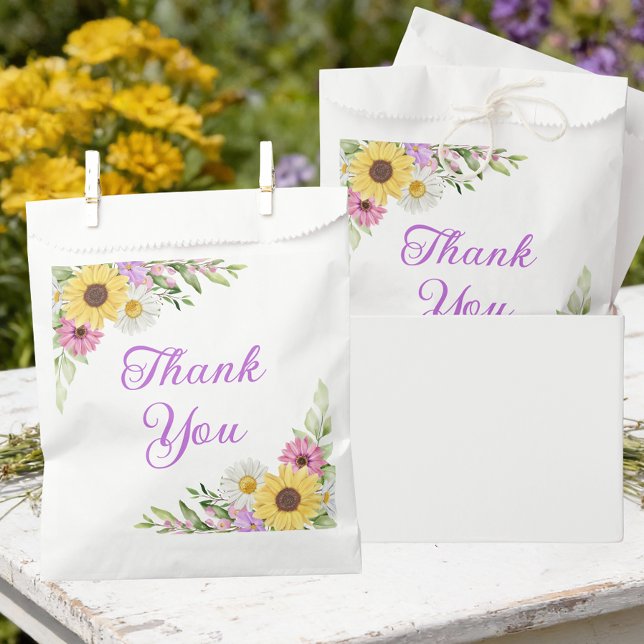 Floral Wedding Wildflower Sunflower Daisy Thanks Favour Bag (Creator Uploaded)