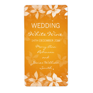 Floral Wedding Wine Label Exotic Blooms Orange