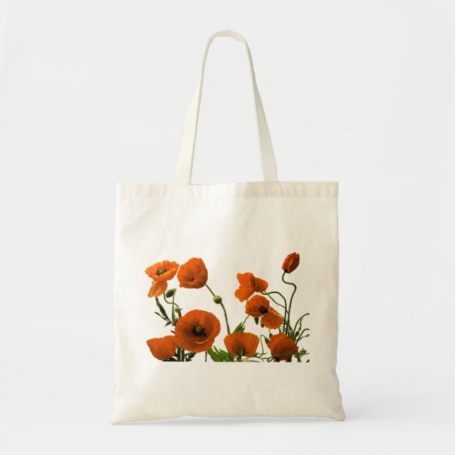 Floral Weddings Bridesmaid Gift Favour Orange Popp Tote Bag (Front)