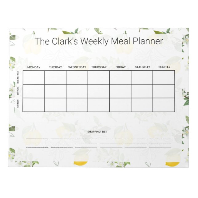 Floral Weekly Meal Planner Custom Notepad (Front)