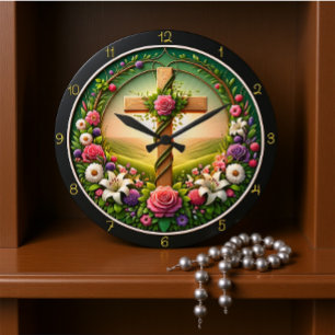 Floral Welcome Cross Garden Clock