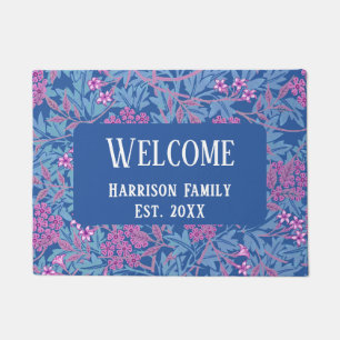 Floral Welcome Custom Last Name Door Mat