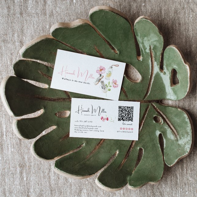 Floral Wellness Feminine Health & Fitness QR Code Business Card (Creator Uploaded)