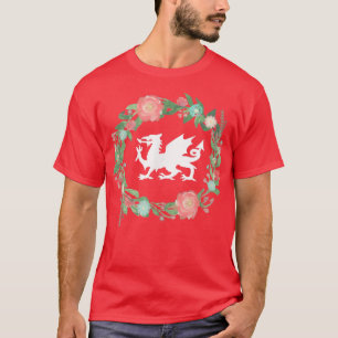 Floral Welsh Dragon tshirtI Love Wales Cymrutop T-Shirt