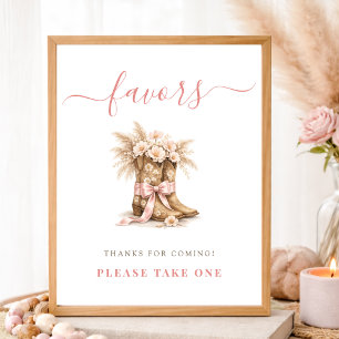 Floral Western Boots Girl Baby Shower Favours Sign