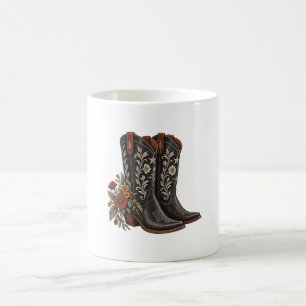 Floral Western Boots with Rust Wildflowers Coffee Mug