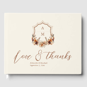 Floral Western Crest Monogram Wedding  Guest Book