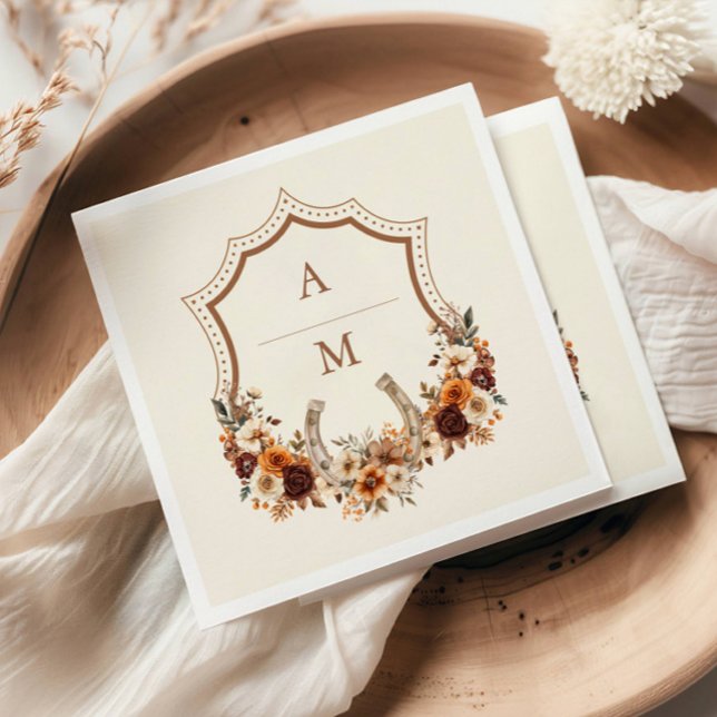 Floral Western Crest Monogram Wedding  Napkin (Creator Uploaded)