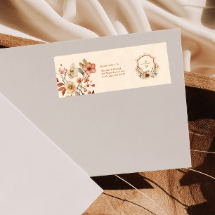 Floral Western Crest Monogram Wedding  Return Address Label
