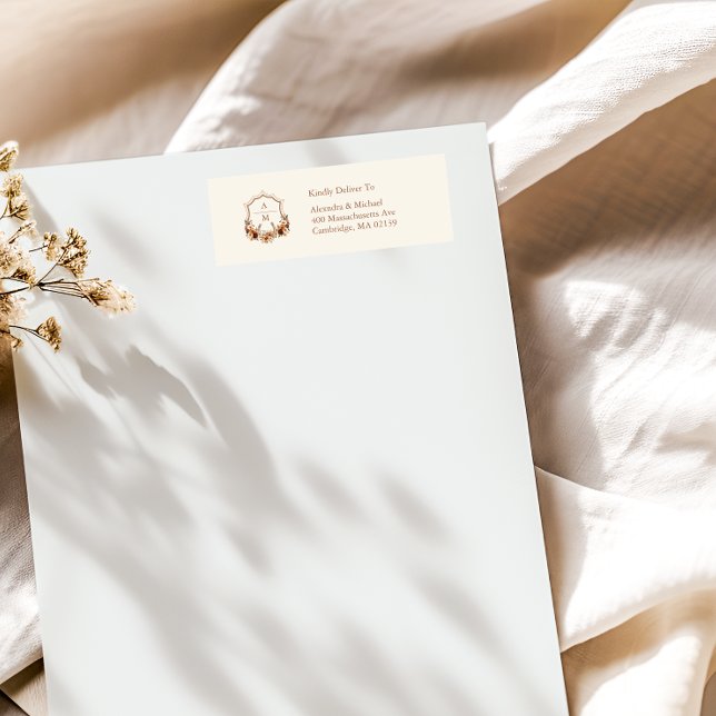 Floral Western Crest Monogram Wedding  Return Address Label (Creator Uploaded)