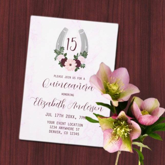 Floral Western Horseshoe Quinceanera Invitation (Creator Uploaded)