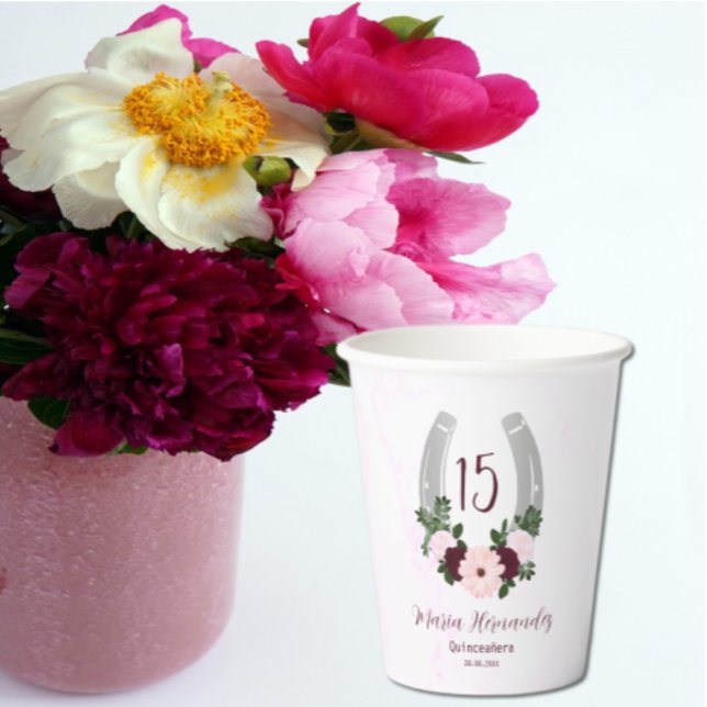 Floral Western Horseshoe Quinceanera Paper Cups (Creator Uploaded)