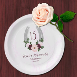 Floral Western Horseshoe Quinceanera Paper Plate
