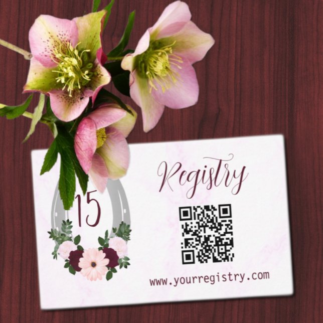 Floral Western Horseshoe Quinceanera Registry Enclosure Card (Creator Uploaded)