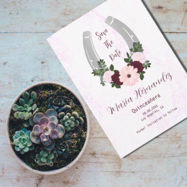 Floral Western Horseshoe Quinceanera Save The Date (Creator Uploaded)